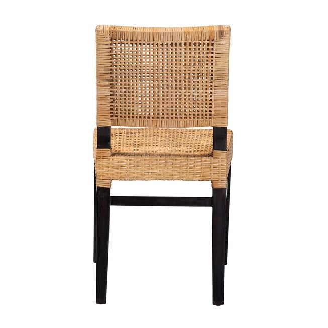 Lesia Modern Bohemian Natural Brown Rattan And Espresso Brown Mahogany Wood Dining Chair, , alternate image number null