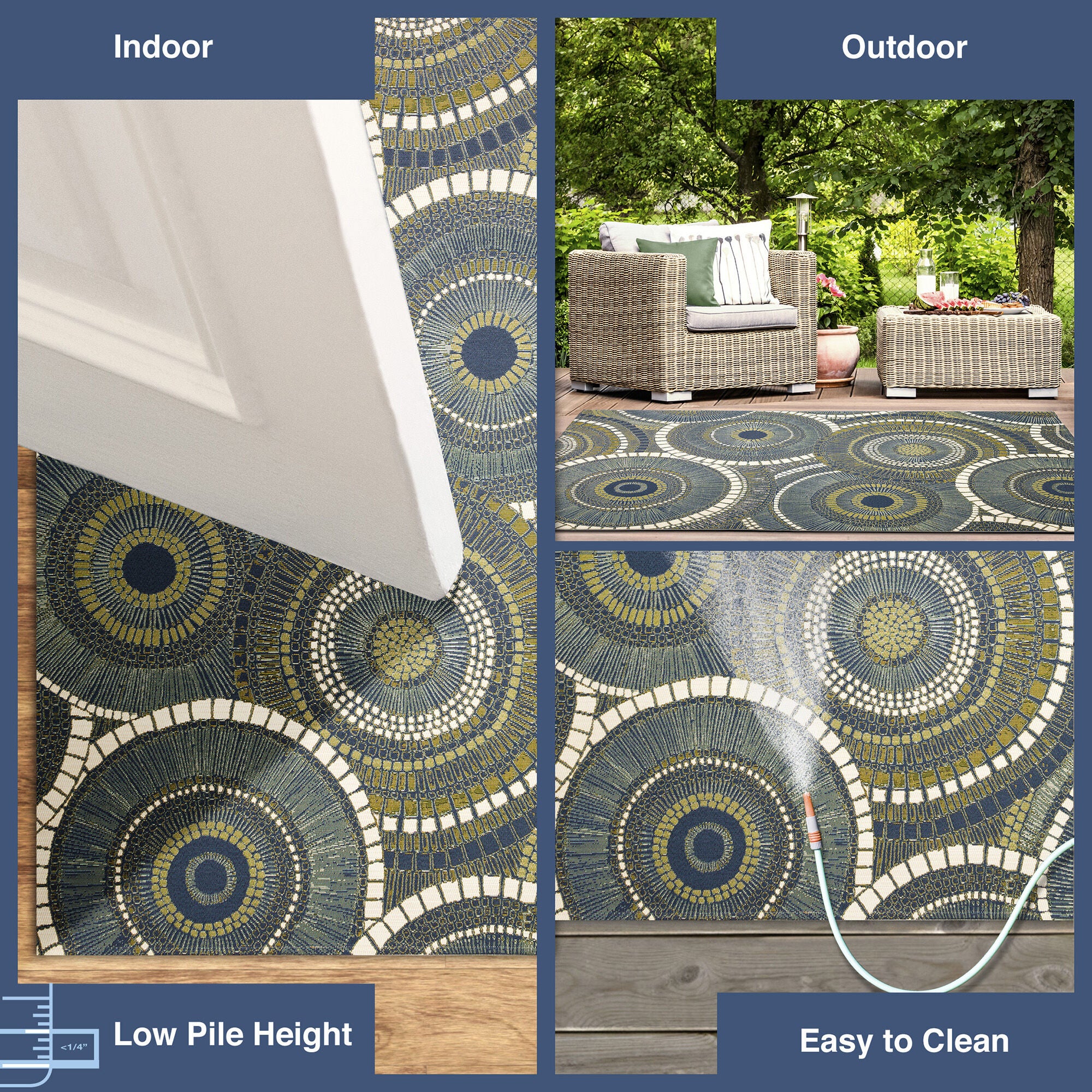 Liora Manne Marina Circles Indoor/Outdoor Area Rug Azure 6 feet 6 inches x 9 feet 4 inches, AQUA, alternate image number 6