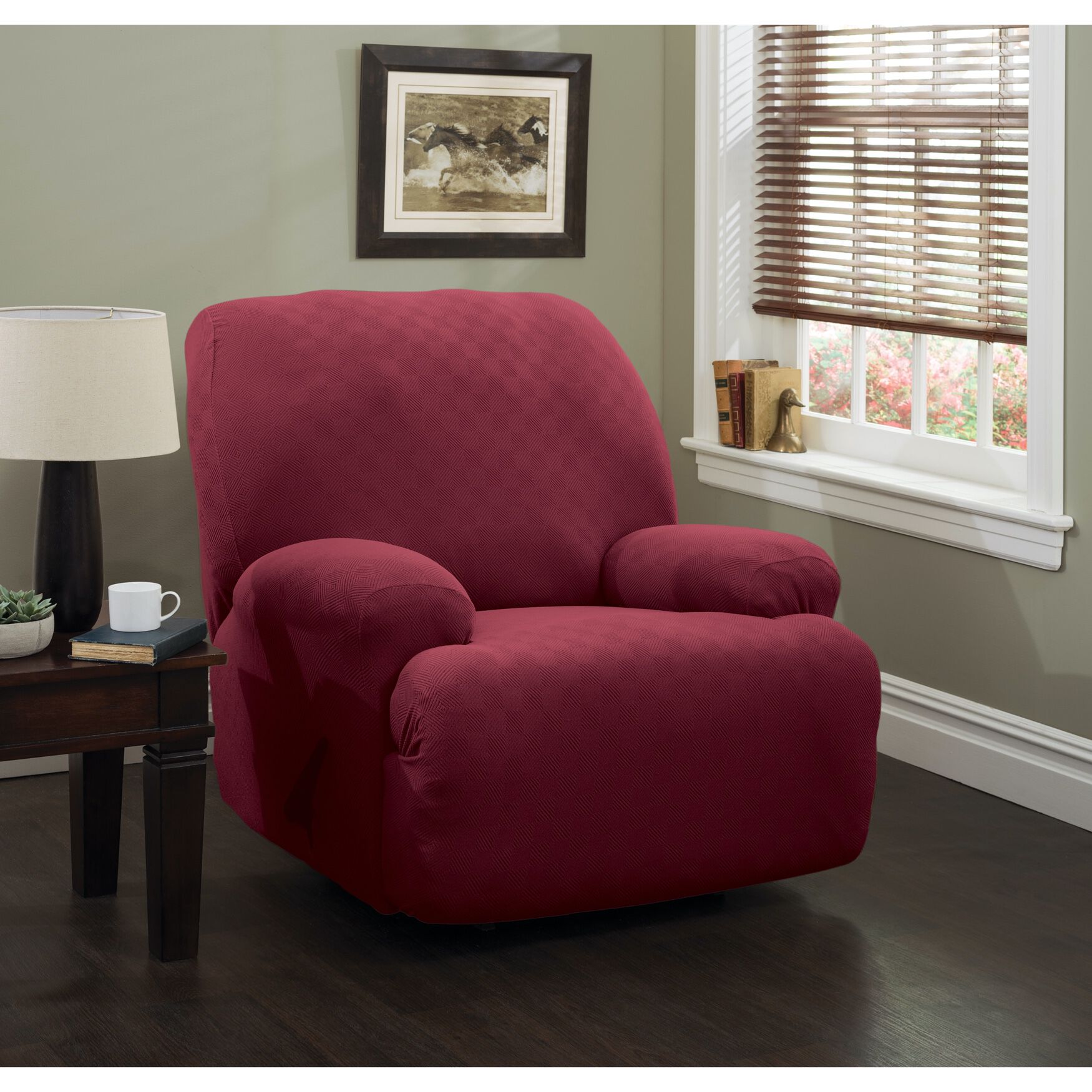 Jumbo Recliner Slipcover Stretch Newport Brick King Size