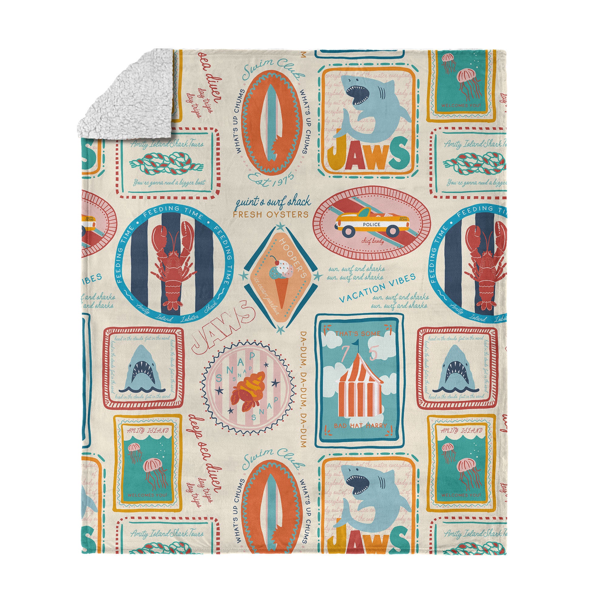 Jaws Jaws Post Stamps Silk Touch Sherpa Throw Blanket 50x60 inches, STAMPS, hi-res image number 0