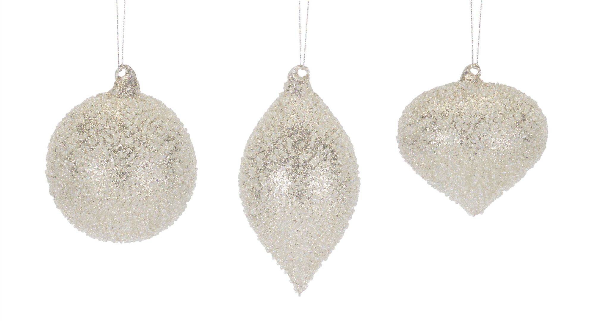 Beaded Glass Tree Ornament (Set of 6), SILVER, hi-res image number 0
