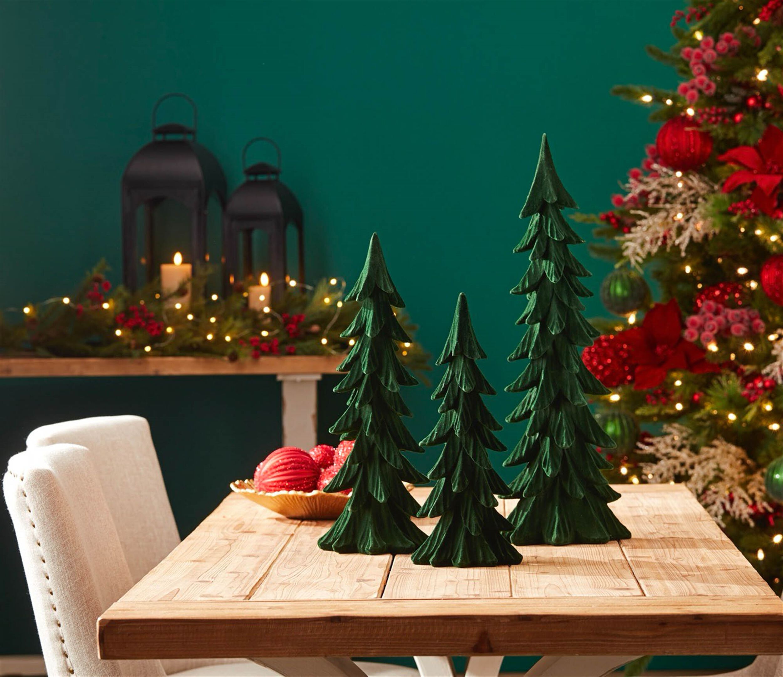 Velvet Pine Tree (Set of 3), GREEN, hi-res image number 0