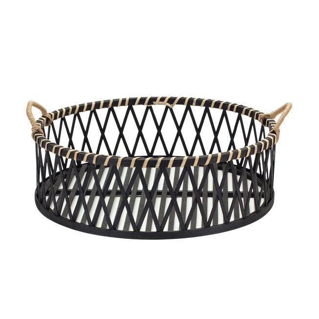 Round Tray (Set of 2) 17.5 inchesD x 5.5 inchesH, 19.5 inchesD x 6.5 inchesH Bamboo/Rattan, BLACK/BROWN, alternate image number 2