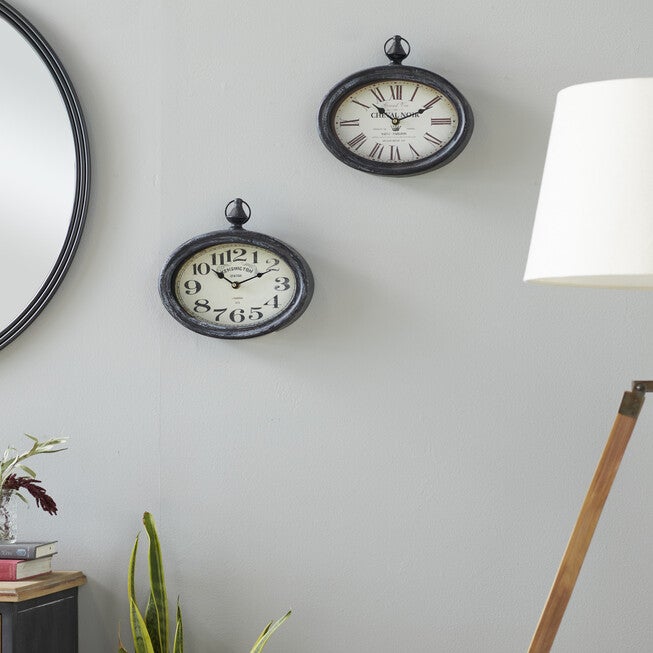 Set Of 2 Cream Metal Vintage Wall Clock, , alternate image number 6