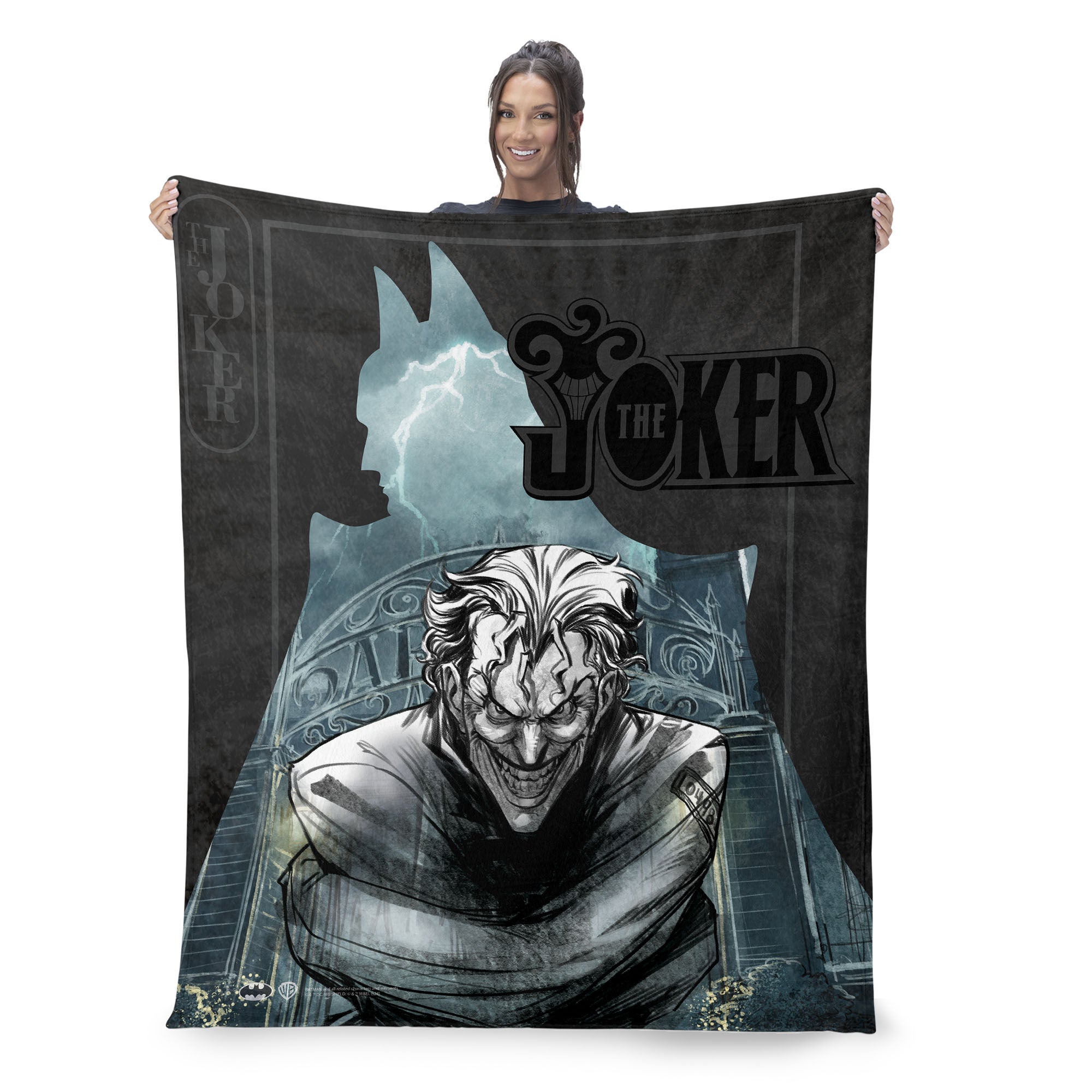 Warner Bros. DC Joker's Embrace Silk Touch Sherpa Throw Blanket 50x60 Inches, BLACK, on-hover image number 1