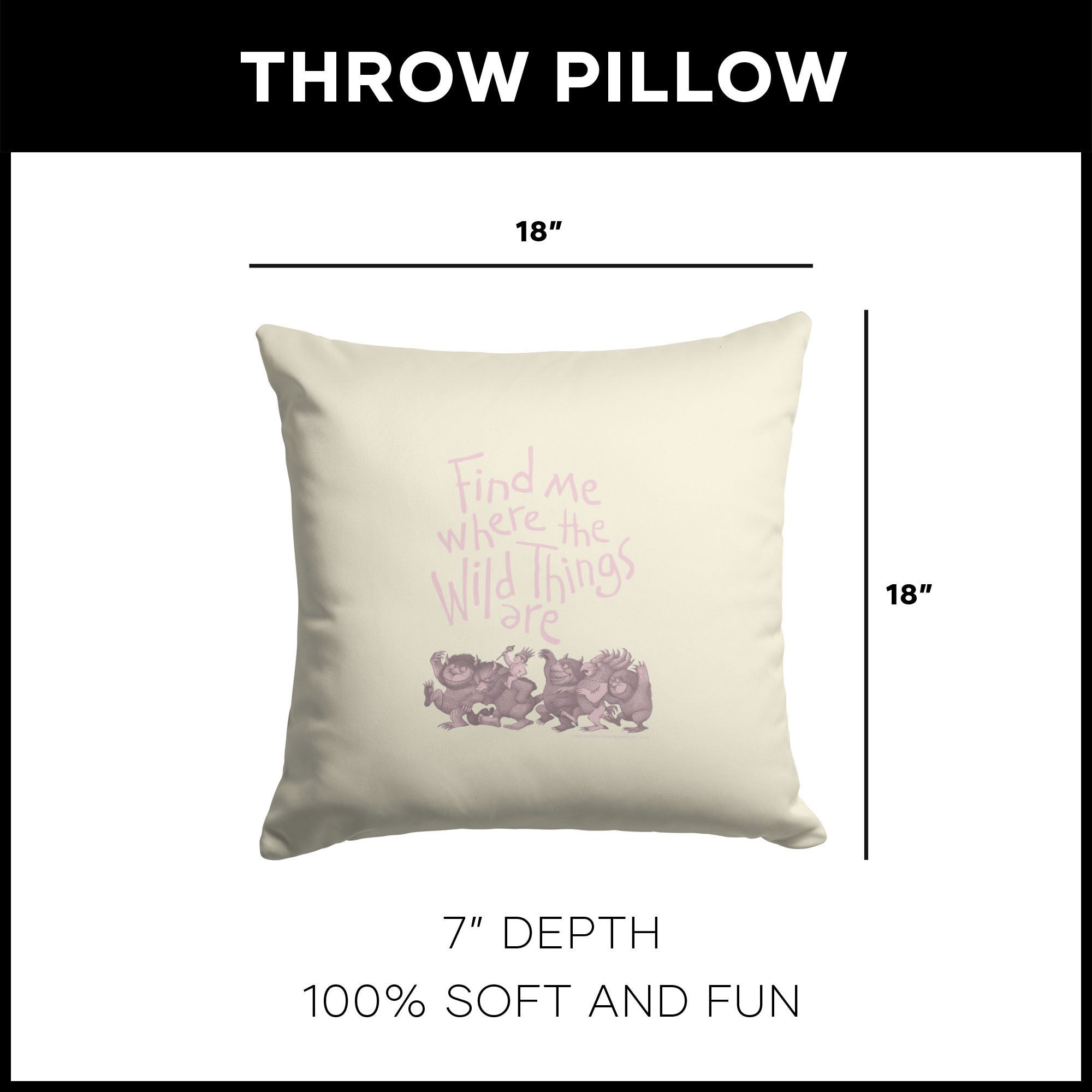 Warner Bros. Where the Wild Things Are Find Me Pink Throw Pillow 18X18 Inches, TAN, alternate image number 4