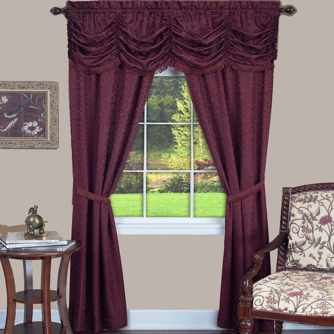 Panache 5 Piece Window Curtain Set, BURGUNDY, hi-res image number null
