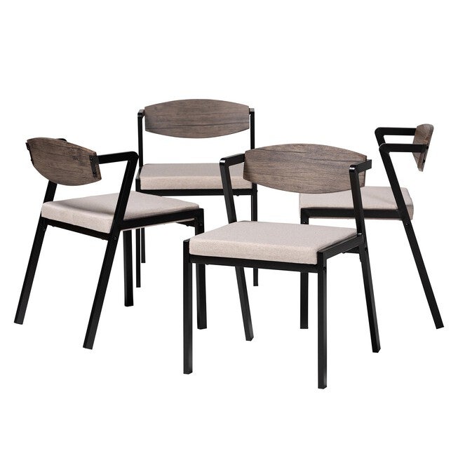 Revelin Industrial Fabric and Metal Dining Chair, BEIGE, alternate image number 1
