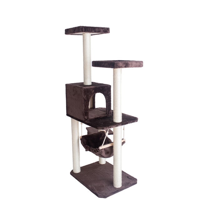 4 Level Gleepet Real Wood 57 inches Condo Cat Tree With Ramp, Hammock, , alternate image number 8