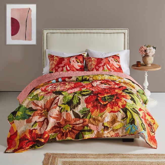 Senna Boho Floral Quilt And Pillow Sham Set, , on-hover image number 1