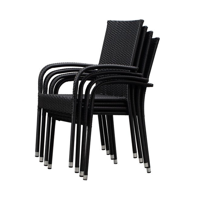 Morgan Outdoor Wicker Stacking Chair - Black - Set of 4, , alternate image number null