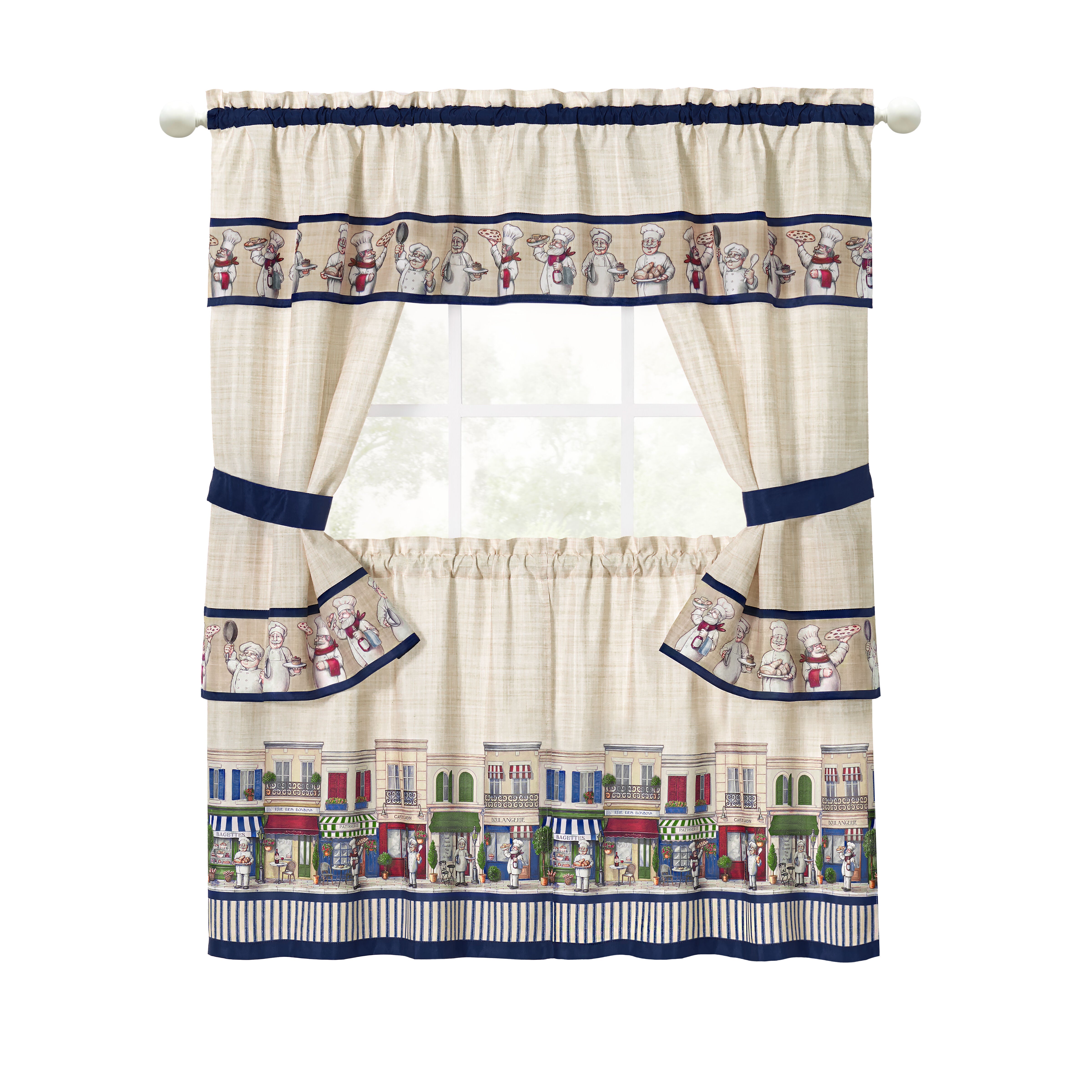Bon Appetit Printed Cottage Window Curtain Set, MULTI, alternate image number 1