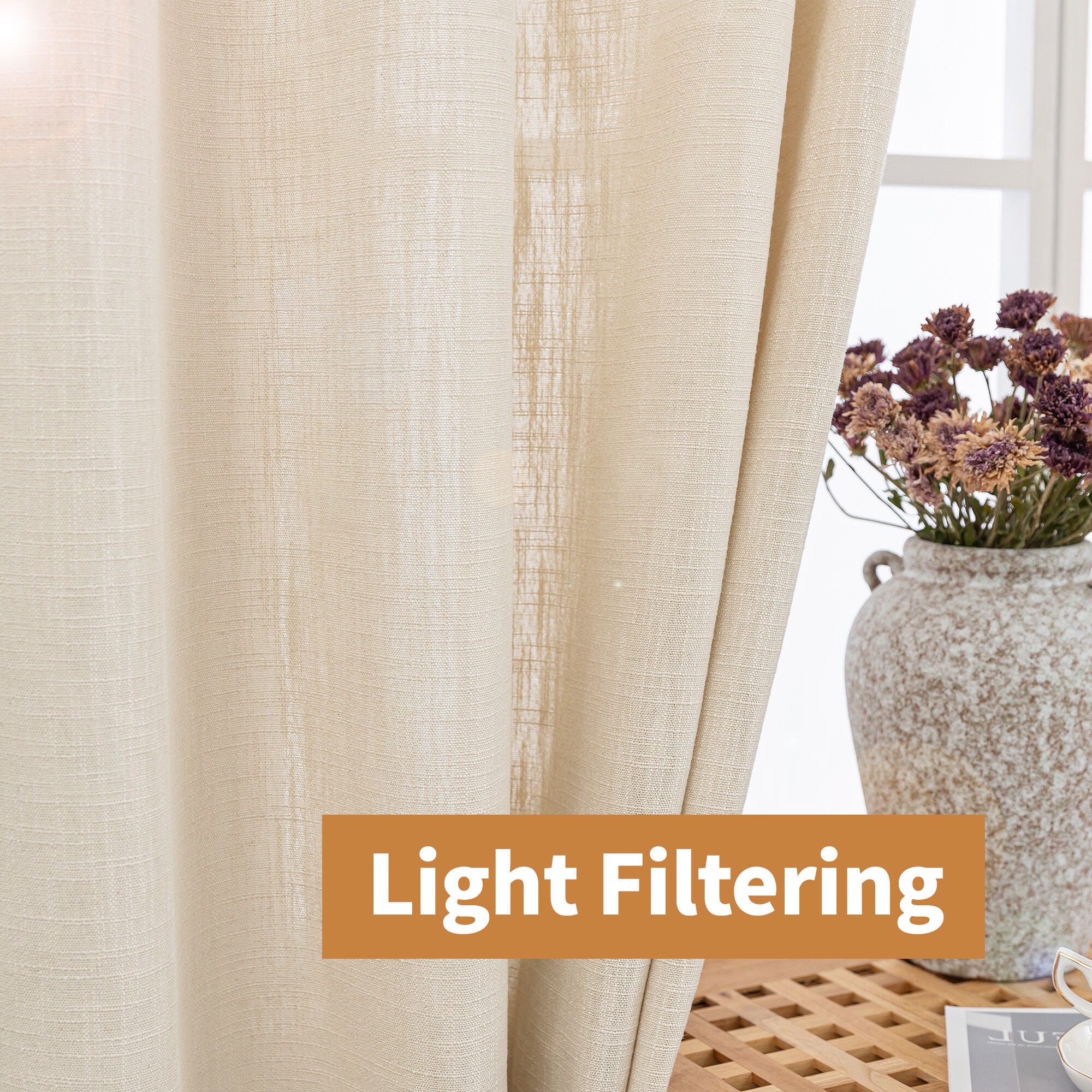 Slub Linen Texture Privacy and Light Filtering Grommet Pair, BEIGE, alternate image number 3