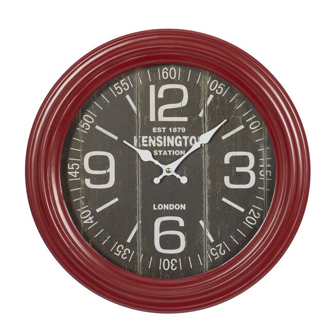 Round Red Wood Kensington Station Wall Clock, RED, hi-res image number 0