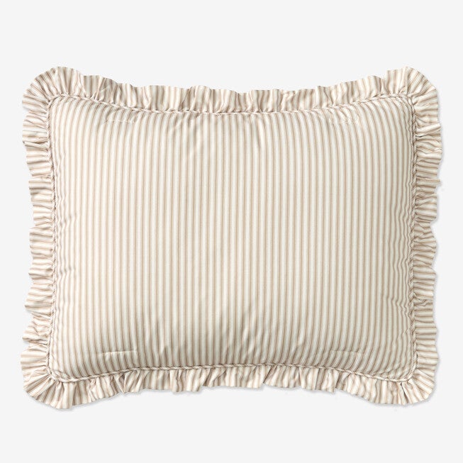 Ticking Stripe Ruffle Sham, TAUPE, hi-res image number null