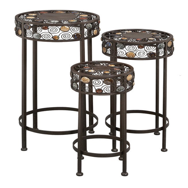 Set Of 3 Black Metal Traditional Plantstand, BLACK, hi-res image number 0