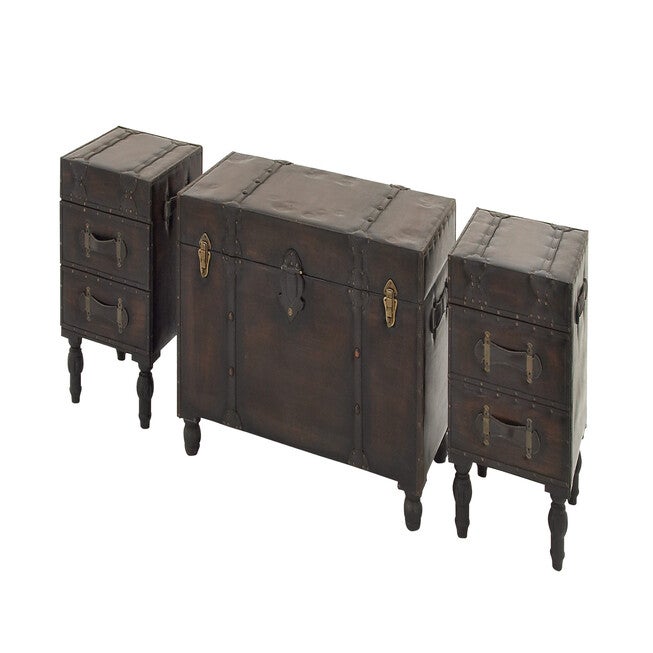 Set Of 3 Brown Wood Traditional Bench Bench, , alternate image number null