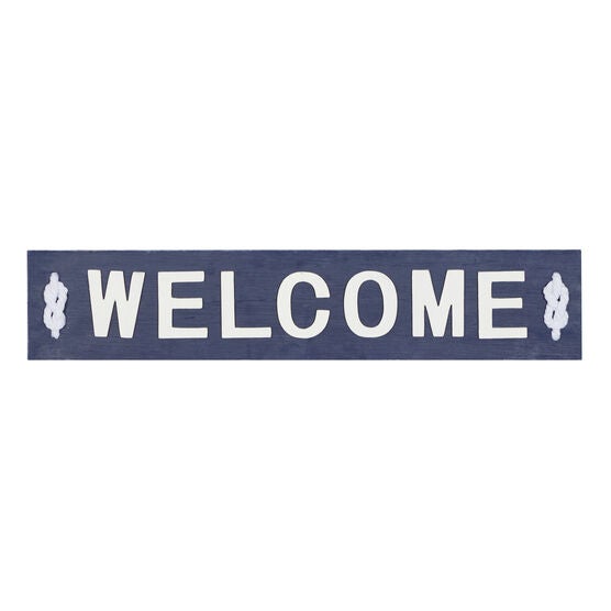 Coastal Blue And White Wood And Metal Welcome Sign, BLUE, hi-res image number null