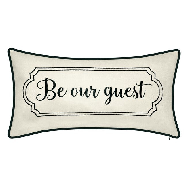 Celebrations ""Be Our Guest"" Embroidered Decorative Pillow , OYSTER BLACK, hi-res image number 0