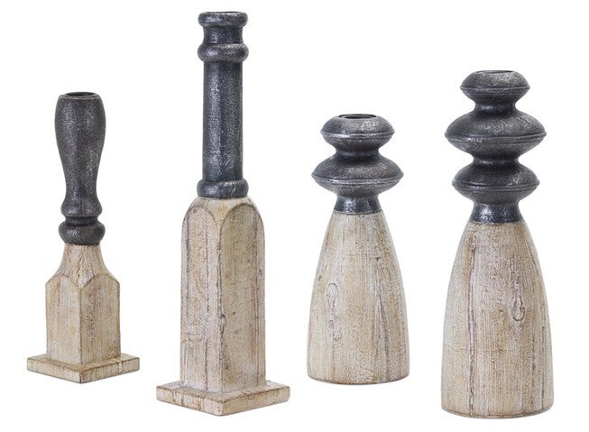 Candle Holder (Set of 4) 8.75 inchesH, 9.25 inchesH, 11.5 inchesH, 13.25 inchesH Resin/Stone Powder, BROWN/WHITE, hi-res image number null