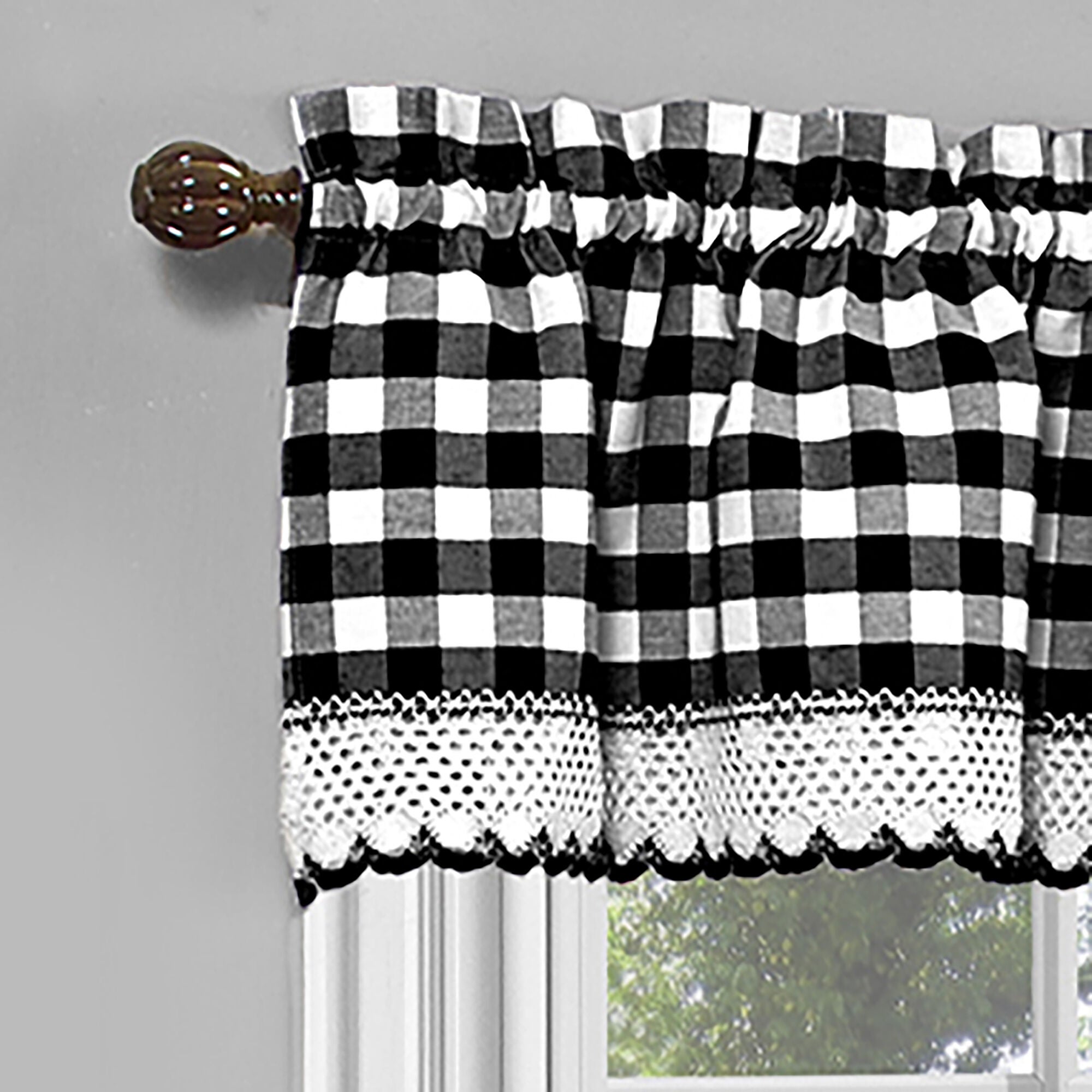Buffalo Check Window Curtain Valance, BLACK, alternate image number 2