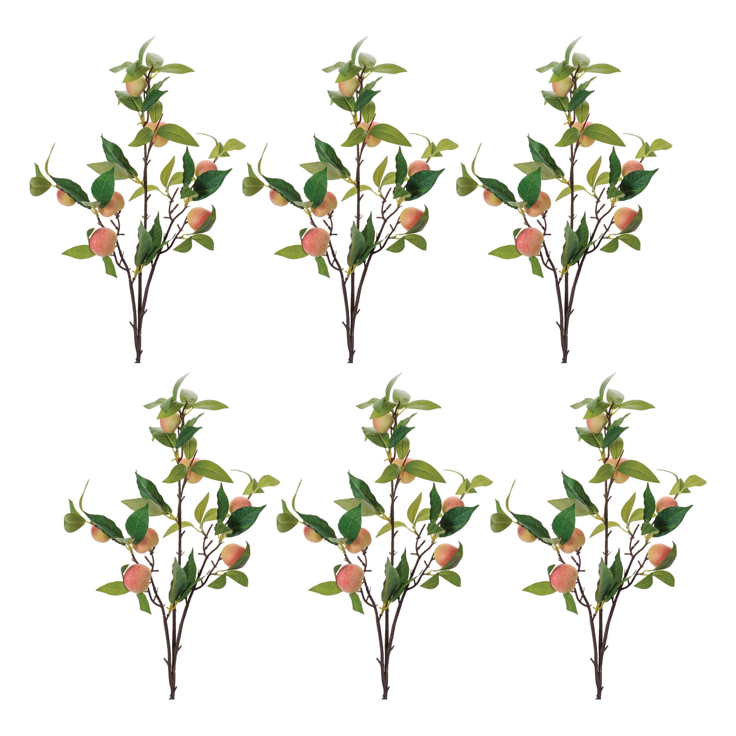Peach Fruit Foliage Branch Set of 6, PINK GREEN, alternate image number 2