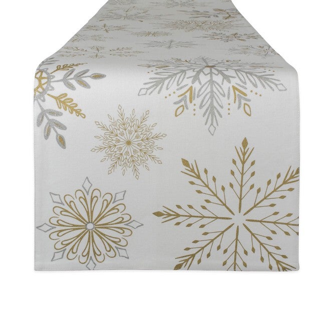 Snowflake Sparkle Printed Table Runner, WHITE, hi-res image number null