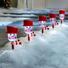 Snowman Solar Pathway Light Stakes, Set of 6