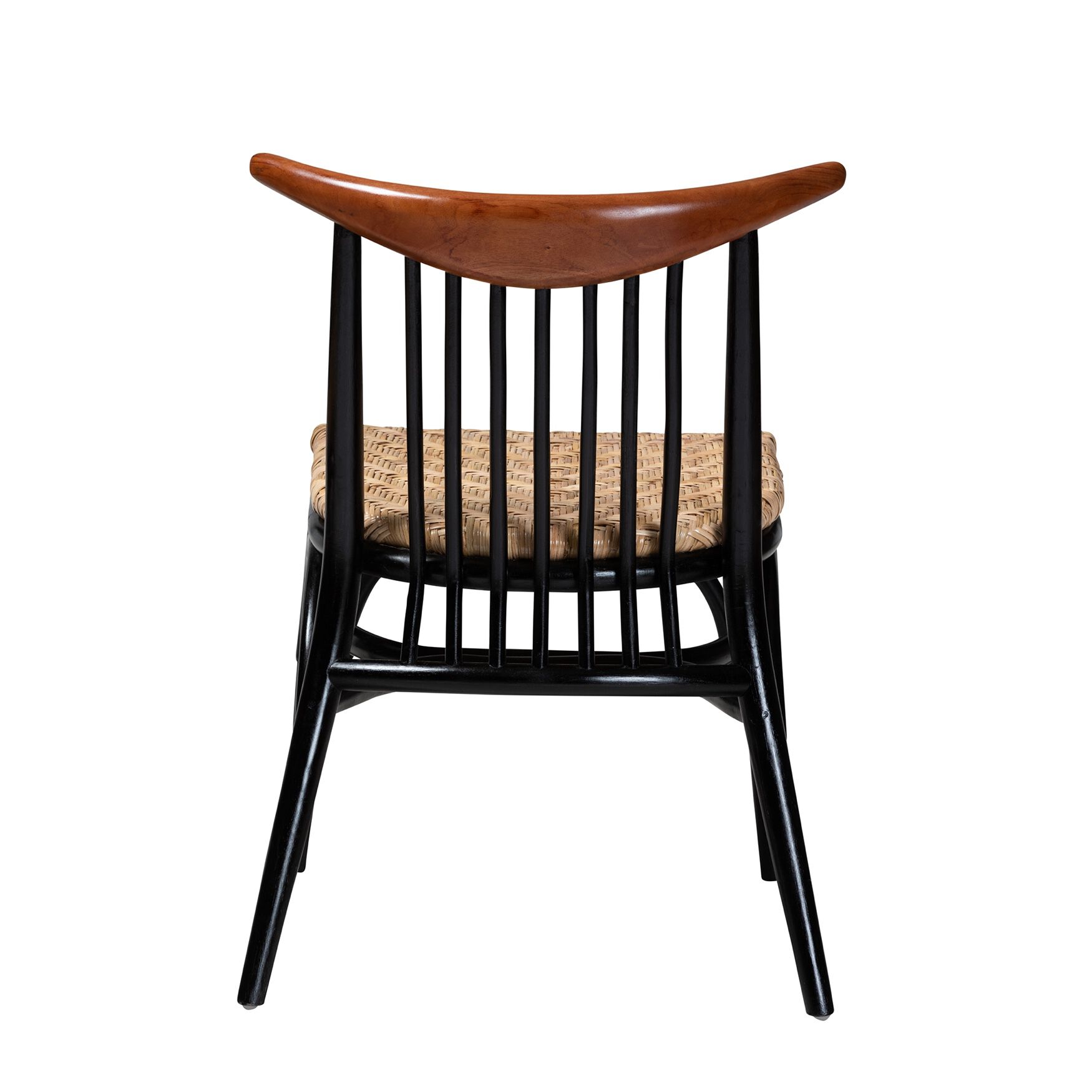 Parthenia Mid-Century Modern Two-Tone Black And Walnut Brown Finished Mahogany Wood And Natural Rattan Dining Chair, , alternate image number 3