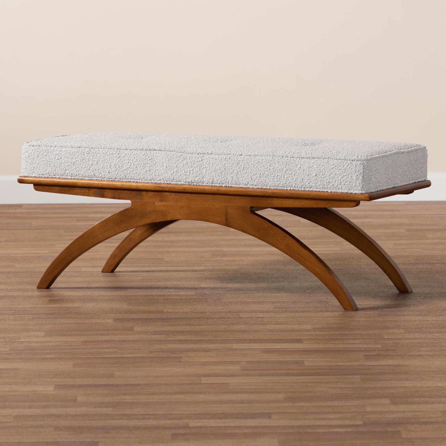 Orella Japandi Cream Boucle Fabric And Walnut Brown Finished Wood Bench, , alternate image number 11