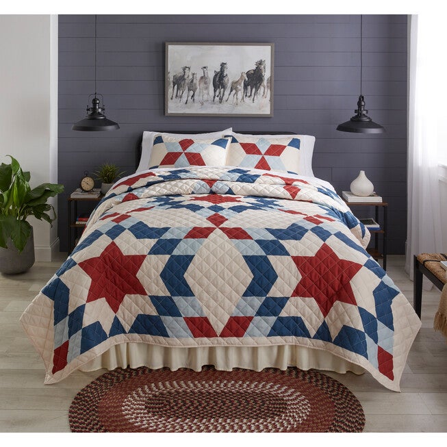 Americana Star Quilt Set, RED WHITE BLUE, hi-res image number 0