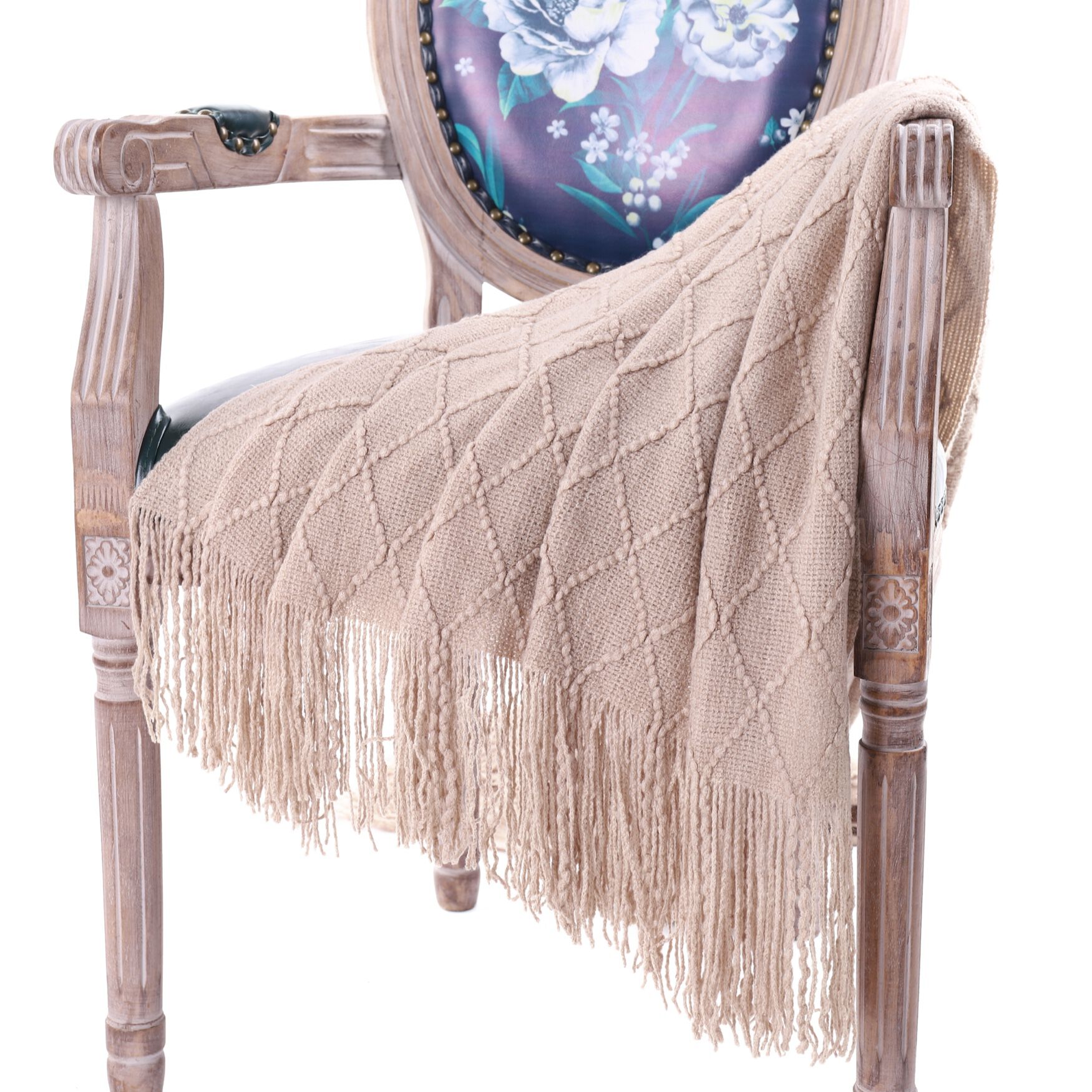 Battilo Home Soft Throw Blanket Warm & Knitted Blankets with Decorative Fringe Lightweight for Bed or Sofa Decorative, 50 inchesx60 inches, KHAKI, hi-res image number 0