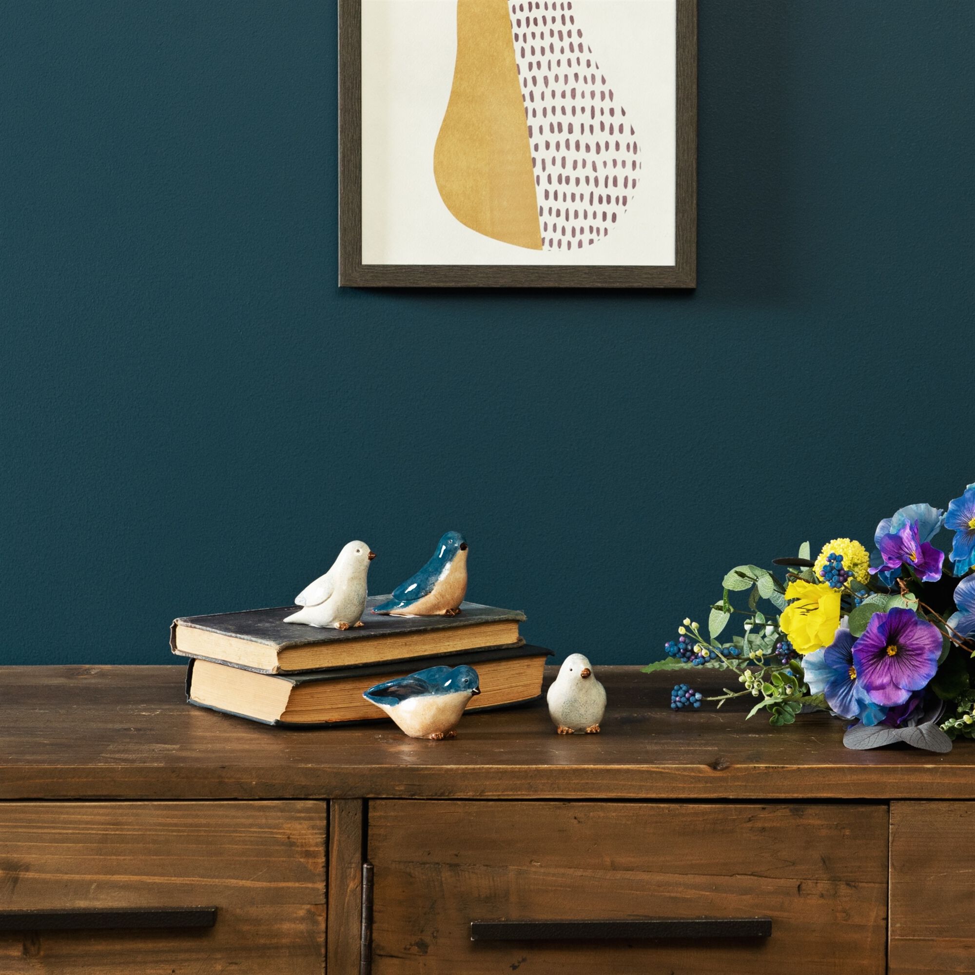 Blue Birds Sitting Figurine Set of 4, BLUE WHITE BROWN, alternate image number 2