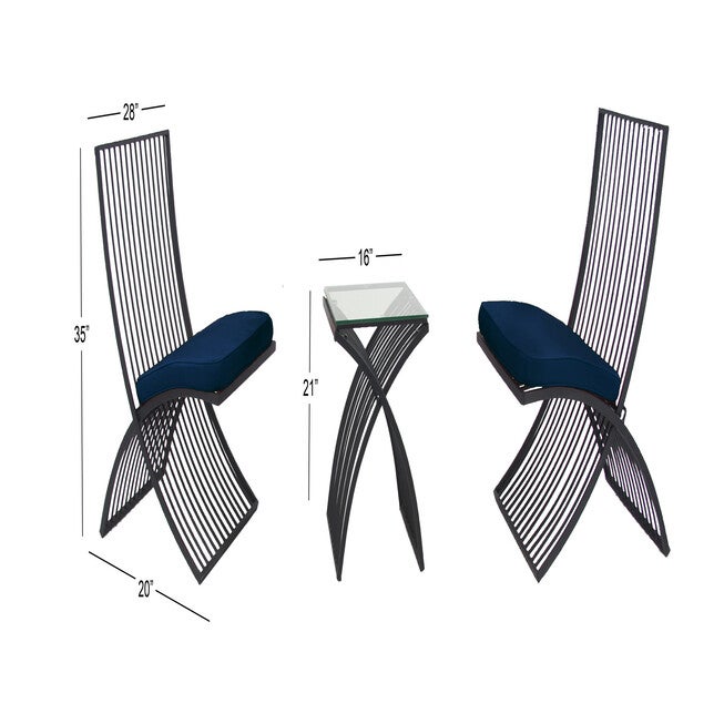 Set Of 3 Black Metal Eclectic Outdoor Seating Set, , alternate image number 8