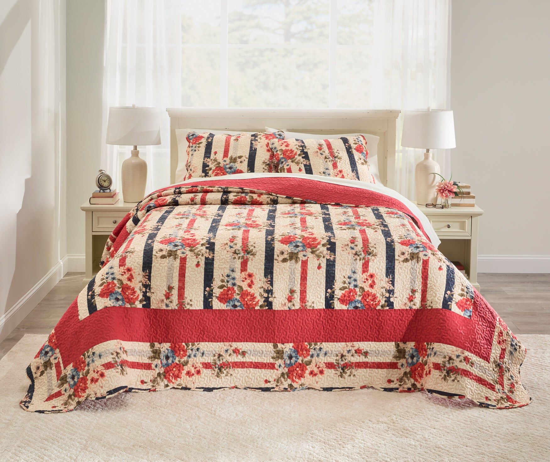 Floral Americana Bedspread, FLORAL STRIPE, hi-res image number 0