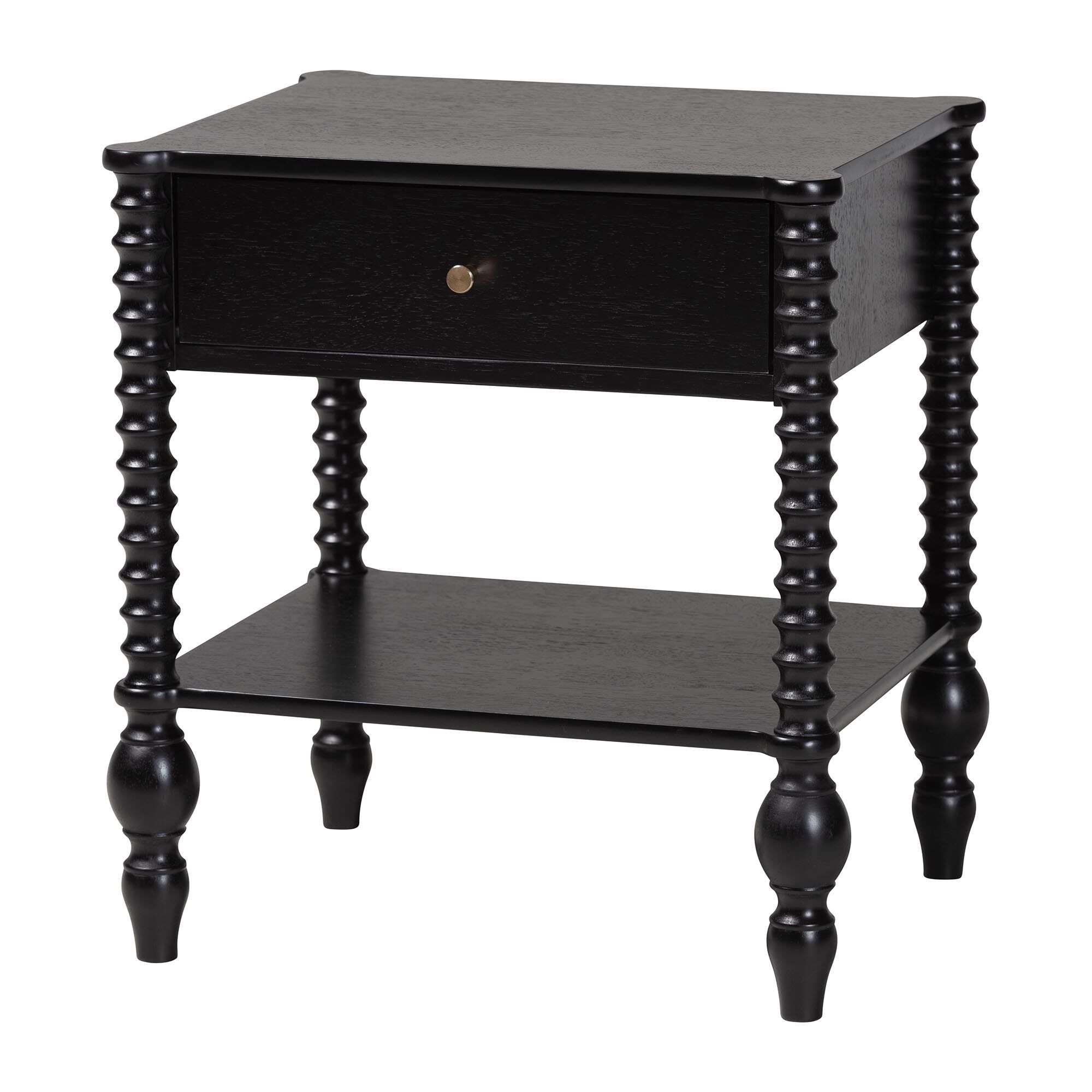 Callison Spindle Nightstand - 1-Drawer, BLACK, alternate image number 1