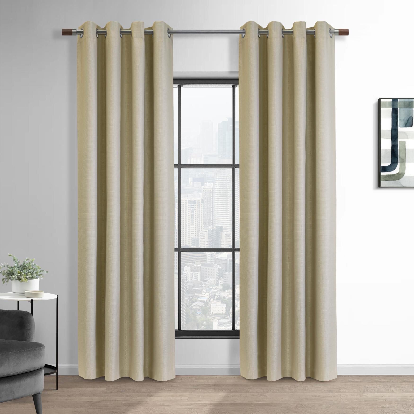 Newberry Blackout Grommet Curtain Panel, LINEN, hi-res image number 0