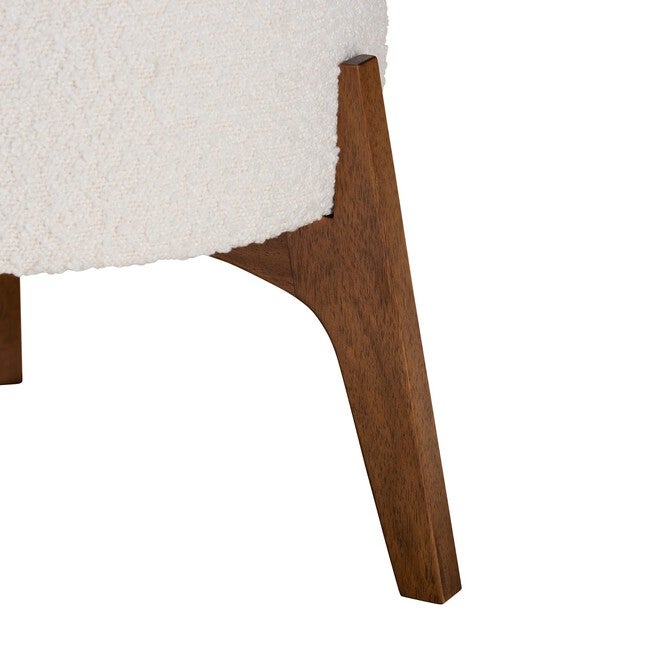 Elkie Japandi Cream Boucle Fabric And Walnut Brown Finished Wood Ottoman Footstool, , alternate image number null