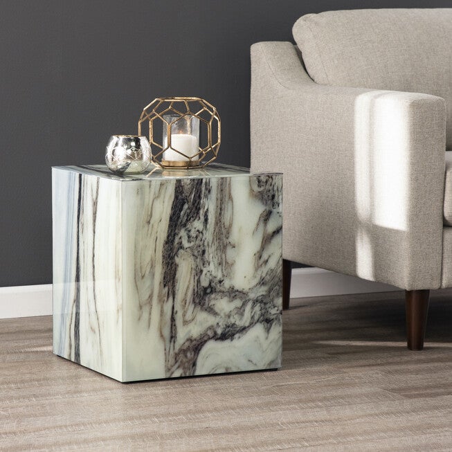 Polperton Faux Marble Accent Table, WHITE, hi-res image number null