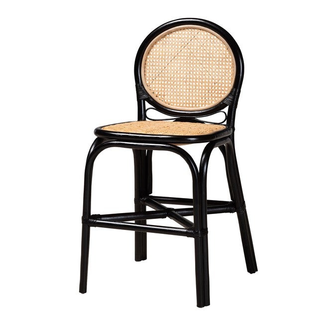 Ayana Mid-Century Modern Two-Tone Black And Natural Brown Rattan Counter Stool, BLACK BROWN, hi-res image number null