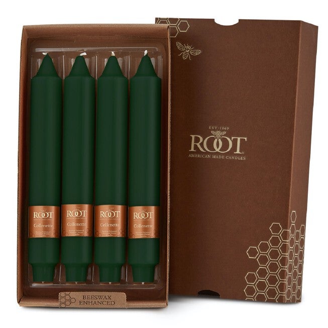 Smooth Collenette 9 inch Dark Green Unscented Taper Candle, Box of 4, DARK GREEN, hi-res image number null