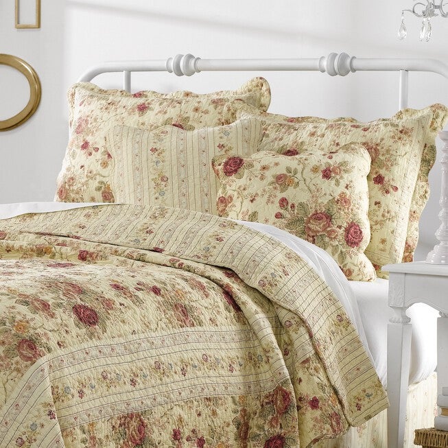 Antique Rose Quilt And Decorative Pillow Set, MULTI, hi-res image number 0