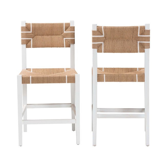 Talli Bohemian Paper Loom and White Mahogany Wood 2-Piece Counter Stool Set, BROWN, alternate image number null