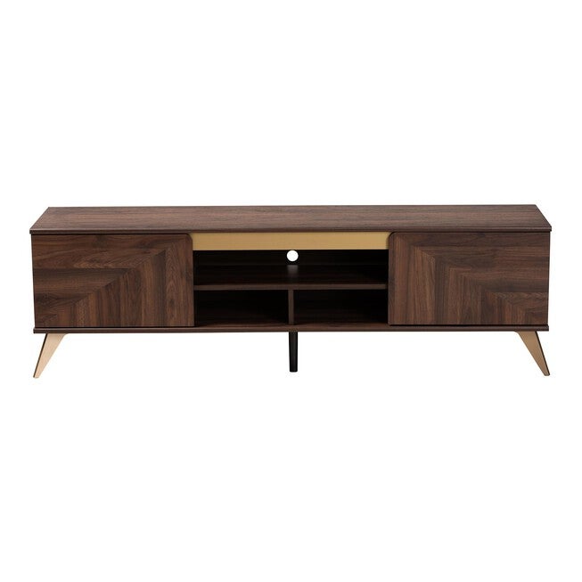 Graceland Mid-Century Modern Transitional Walnut Brown Finished Wood 2-Door TV Stand, GOLD, alternate image number null