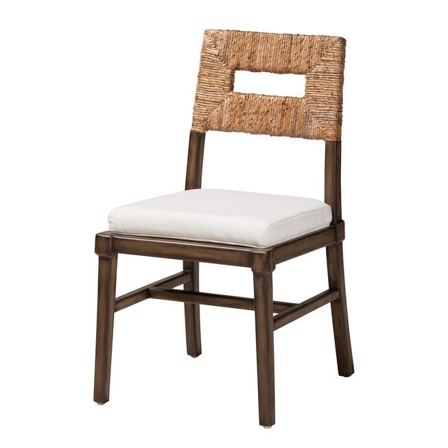 Porsha Modern Bohemian Dark Brown Finished Mahogany Wood And Natural Rattan Dining Chair, WHITE NATURAL WALNUT, hi-res image number null