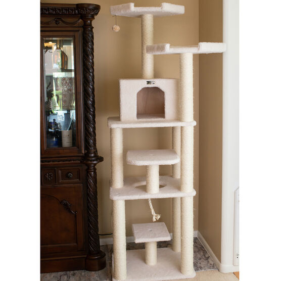 Classic Real Wood 78" Cat Tree Six Levels With Playhouse, Rope Swing, , on-hover image number null