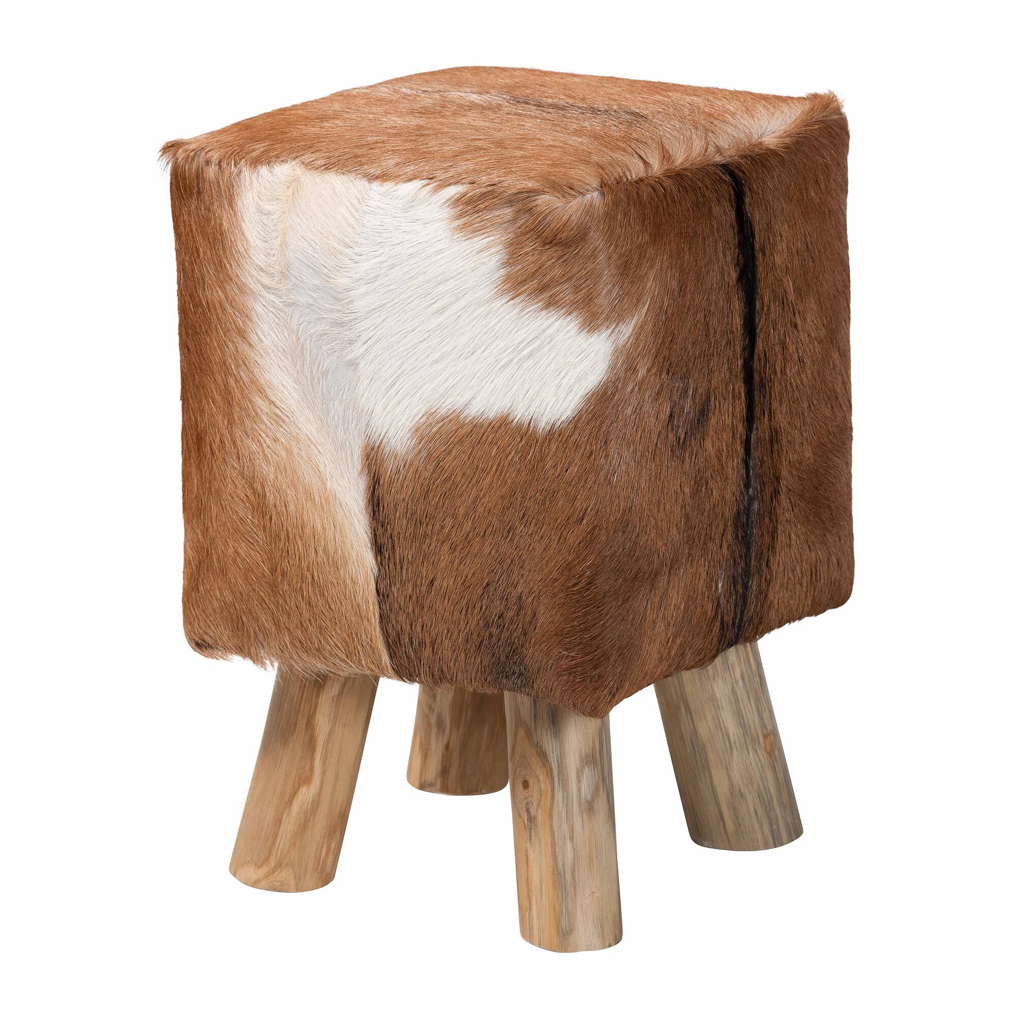 Scotlyn Genuine Goat Leather Footstool, BROWN, alternate image number 1