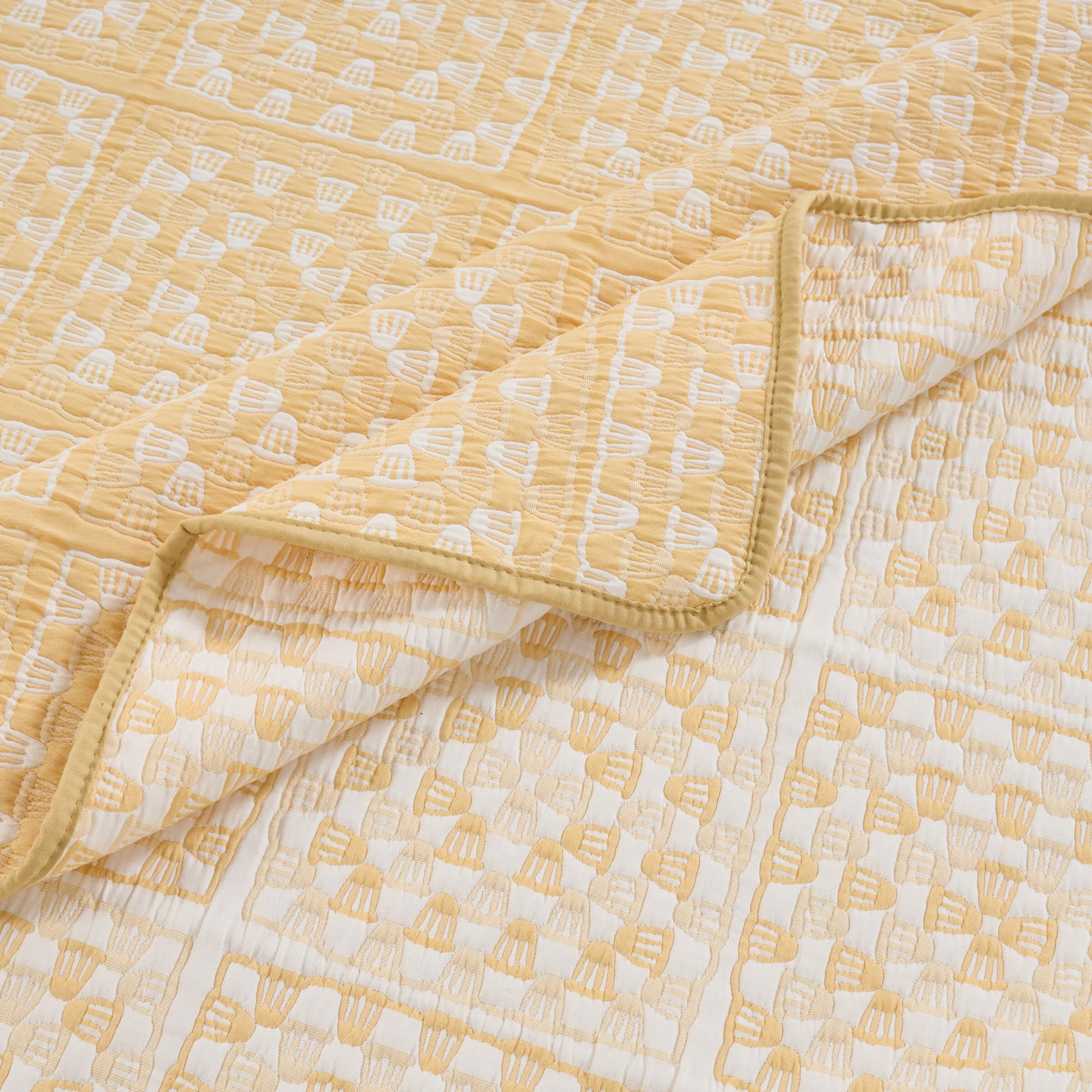 Granny Squares Vintage Retro Crochet-Inspired Reversible Coverlet Set, GOLD, alternate image number 4