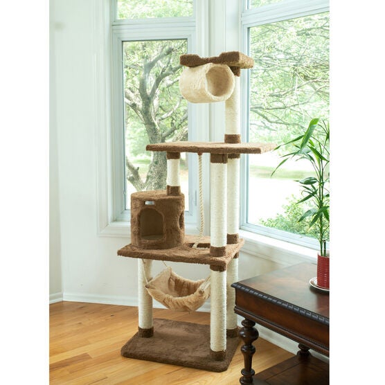 Real Wood 70" Cat Tree With Scratch Posts, Hammock, , alternate image number null