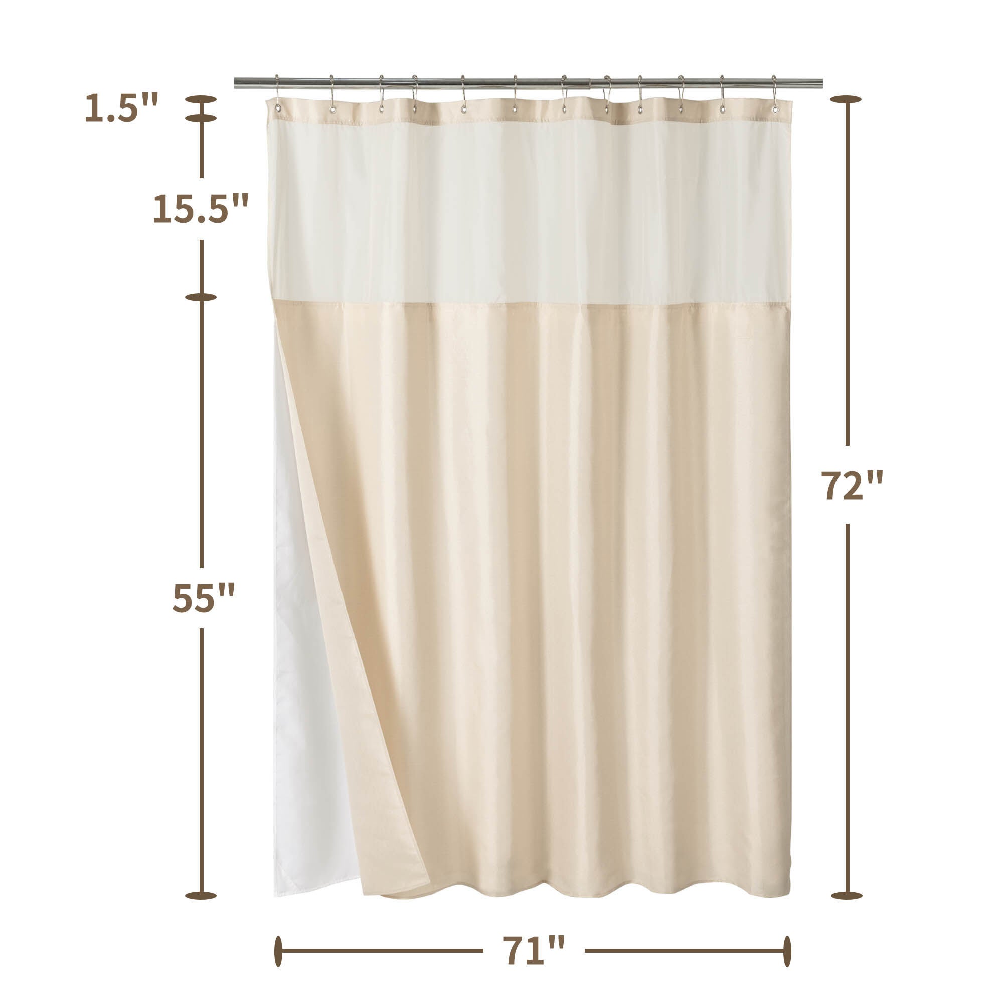 Slub Linen Texture Shower Curtain with Snap-in Liner, Hooks Included, LINEN, alternate image number 6